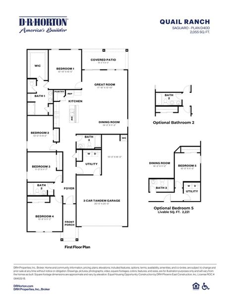 2D floor plan layout for the Saguaro by D.R. Horton in Quail Ranch, San Tan Valley, AZ (Image 4).