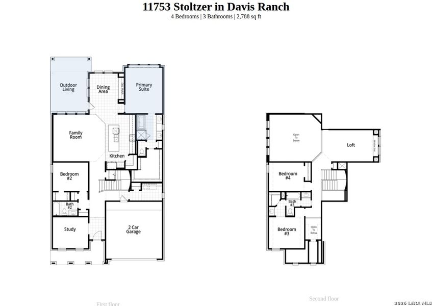 2D floor plan layout of this home in Davis Ranch, San Antonio, TX (Image 2).