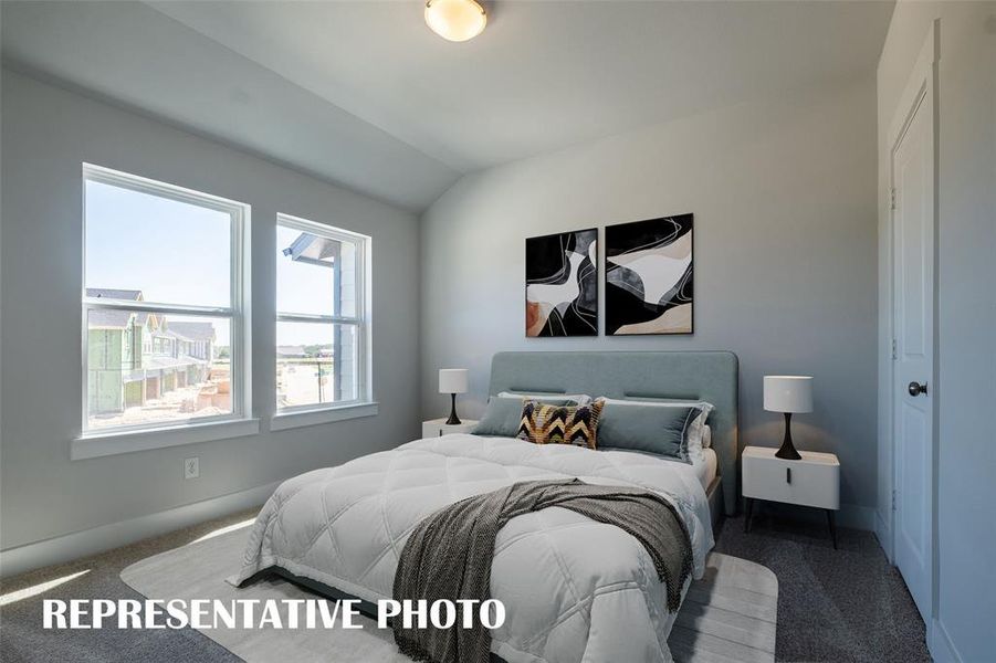 Nicely sized secondary bedrooms can be found in our Estate floor plan.  REPRESENTATIVE PHOTO VIRTUALLY STAGED