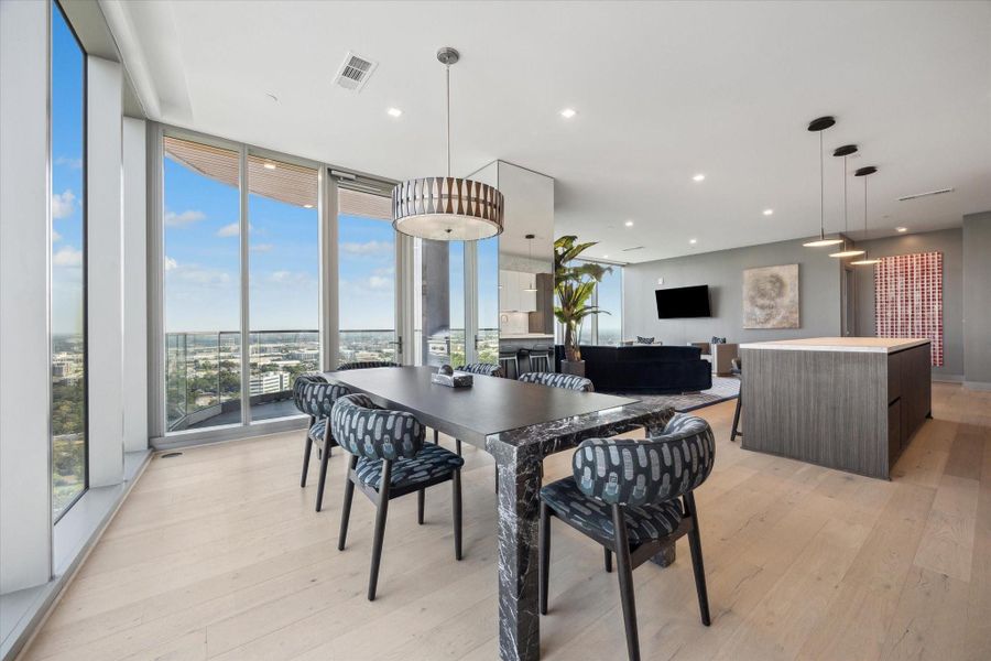 Dining area  and park views.