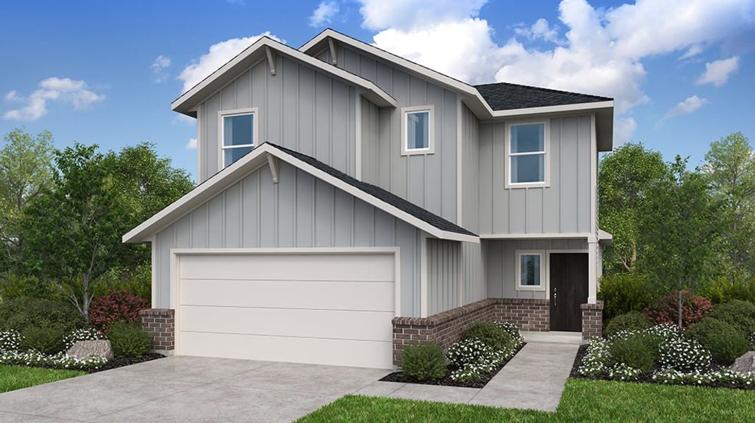 Representative exterior photo of a completed home built from the Juliet by Taylor Morrison in Redbud 40s, Hockley, TX (Image 1). Representative exterior photo of a completed home built from the Juliet by Taylor Morrison in Redbud 40s, Hockley, TX (Image 1).