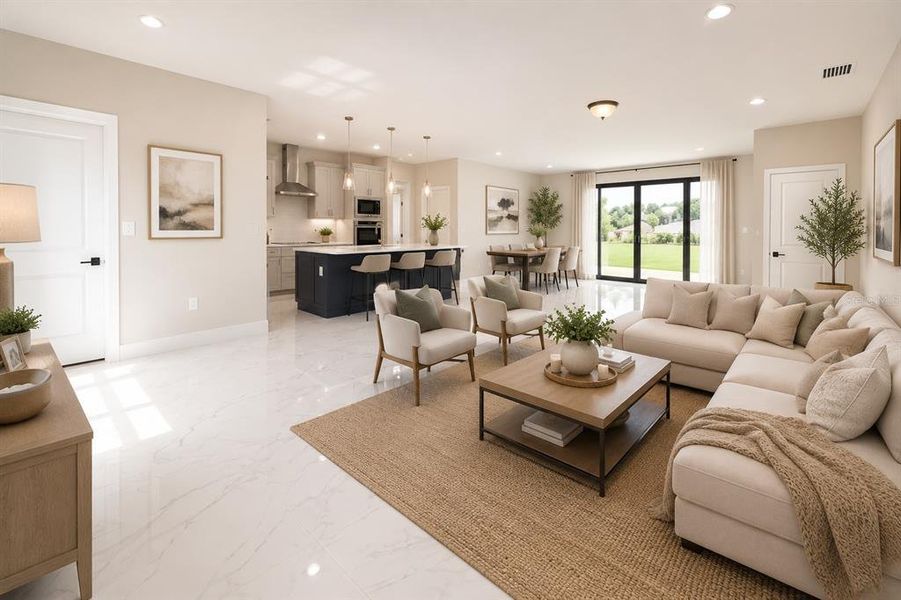 Furnished interior view inside a new home in Ocala Waterway / Kingsland Country Estates, Ocala (Image 5). Furnished interior view inside a new home in Ocala Waterway / Kingsland Country Estates, Ocala (Image 5).