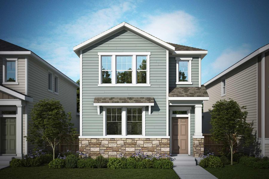 Representative exterior photo of a completed home built from the The Miramar by David Weekley Homes in Revel Crossing at Wolf Ranch – The Ascent Collection, Colorado Springs, CO (Image 8).