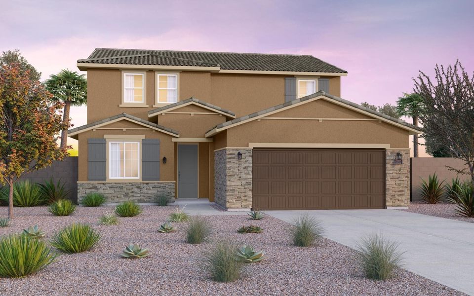 Representative exterior photo of a completed home built from the Ponderosa by Brookfield Residential in Blossom Rock, Apache Junction, AZ (Image 17). Representative exterior photo of a completed home built from the Ponderosa by Brookfield Residential in Blossom Rock, Apache Junction, AZ (Image 17).