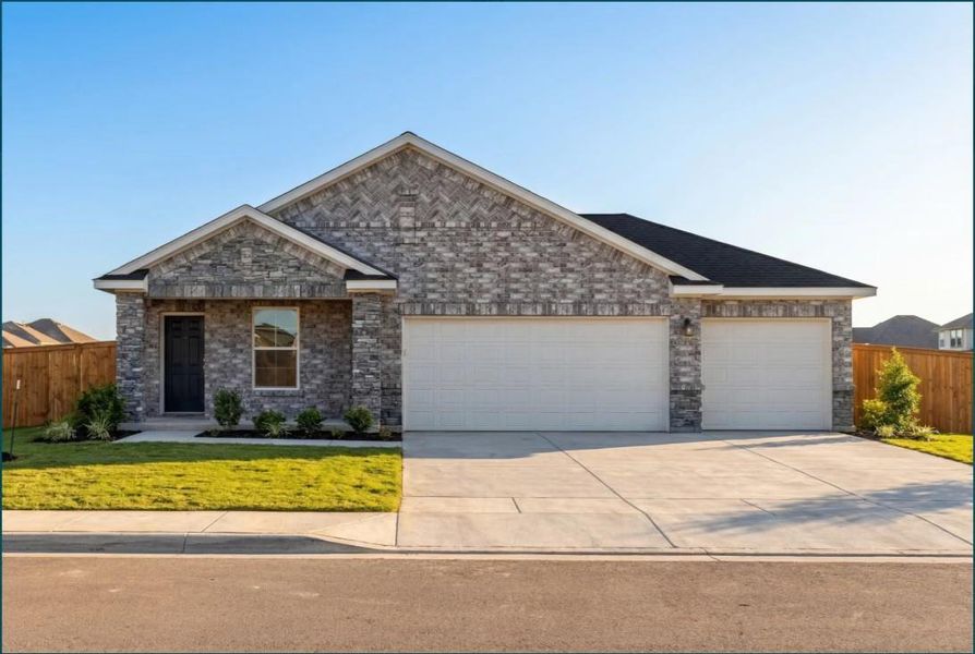 Front exterior of a new home in River Ranch Meadows, Dayton, TX, highlighting curb appeal (Image 1). Front exterior of a new home in River Ranch Meadows, Dayton, TX, highlighting curb appeal (Image 1).
