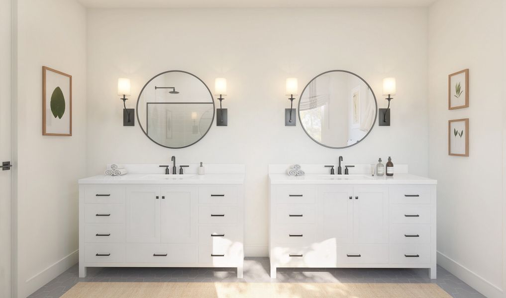 Primary bath with dual vanities