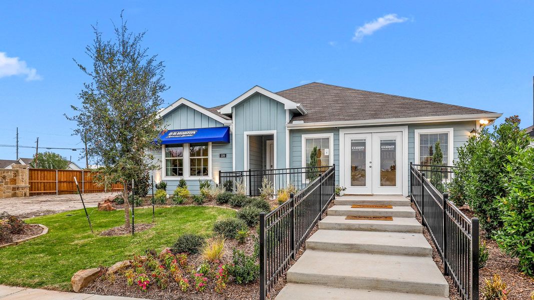 Representative exterior photo of a completed home built from the Texas Cali by D.R. Horton in Wildwood, Royse City, TX (Image 1). Representative exterior photo of a completed home built from the Texas Cali by D.R. Horton in Wildwood, Royse City, TX (Image 1).