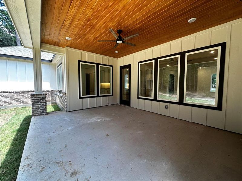 Covered back patio with tongue and groove ceiling