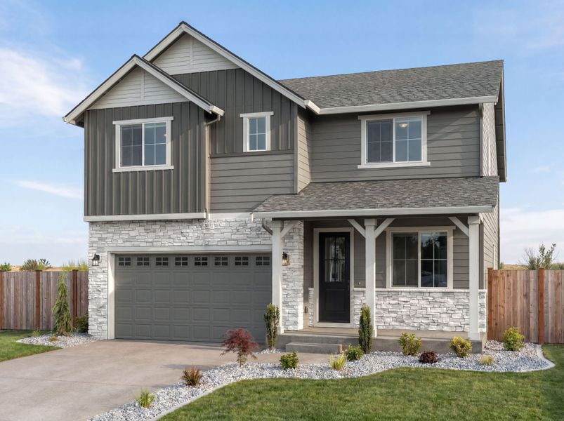 Representative exterior photo of a completed home built from the Firwood by Pulte Homes in Overland Ranch, Aurora, CO (Image 2). Representative exterior photo of a completed home built from the Firwood by Pulte Homes in Overland Ranch, Aurora, CO (Image 2).