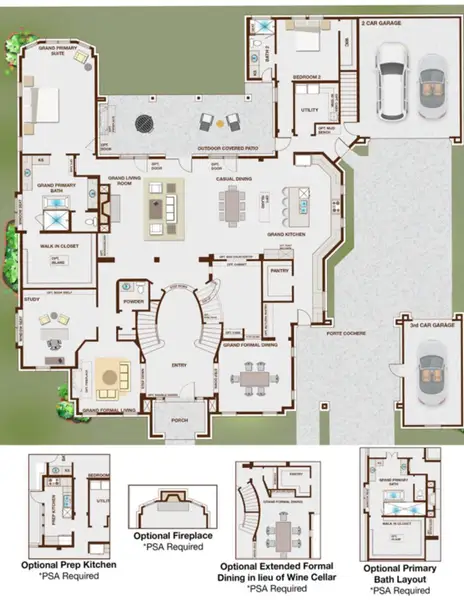 2D floor plan layout for the Hamptons by Grand Homes in Whitestone Estates, Parker, TX (Image 3).