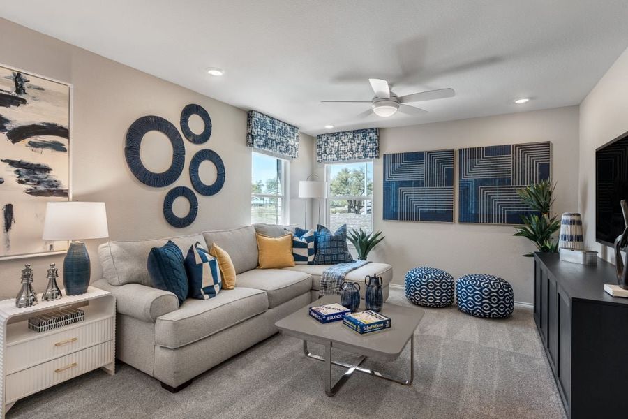 Representative furnished interior of a home built from the 1908 Modeled by KB Home in Creekside at Estancia, Austin (Image 9).