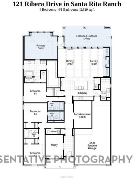 2D floor plan layout of this home in Santa Rita Ranch: 60ft. lots, Liberty Hill, TX (Image 4).