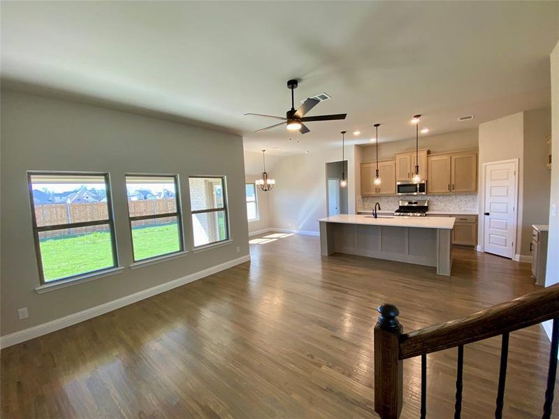 Awesome birds' eye view from the stairs of the great room