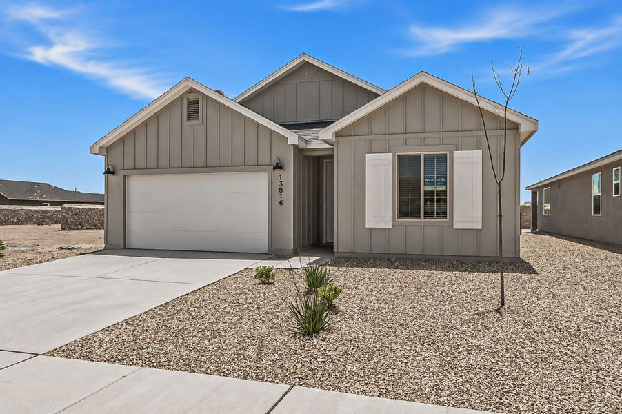 Front exterior of a new home in Summer Sky North, El Paso, TX, highlighting curb appeal (Image 2).