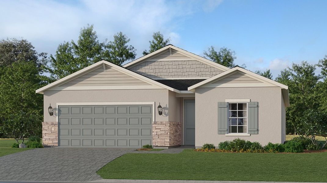 Front exterior of a new home in Portico: Executive homes, Fort Myers, FL, highlighting curb appeal (Image 1).