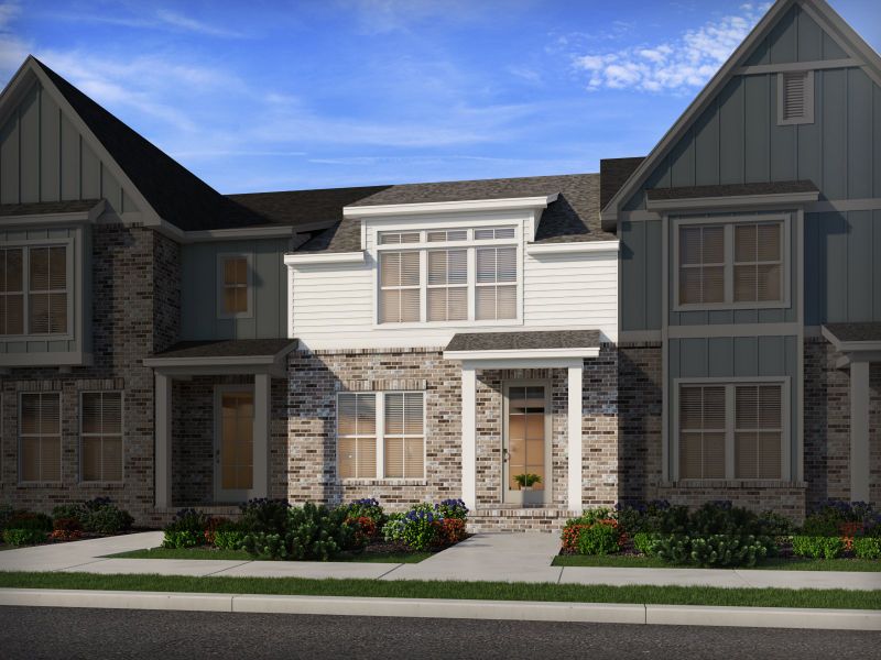 Front exterior of a new home in Greystone - Vista Townhomes, Smyrna, TN, highlighting curb appeal (Image 1).