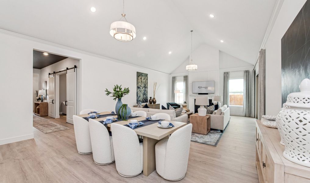Dining area with chandelier