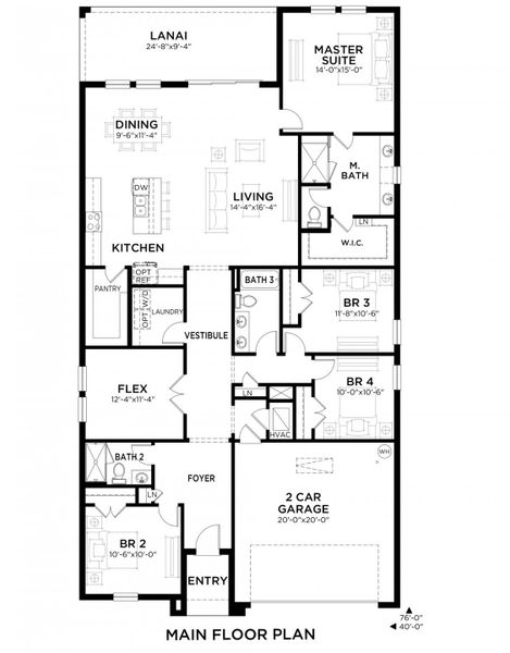 2D floor plan layout for the Mariposa by Casa Fresca Homes in Pasadena Woods, Dade City, FL (Image 3).