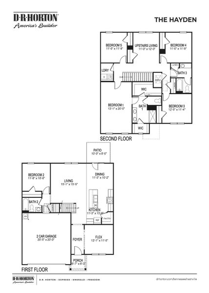 2D floor plan layout for the HAYDEN by D.R. Horton in Pottsview, Smyrna, TN (Image 3). 2D floor plan layout for the HAYDEN by D.R. Horton in Pottsview, Smyrna, TN (Image 3).