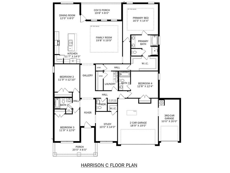 2D floor plan layout for the The Harrison C by Davidson Homes LLC in Waverly Estates, Josephine, TX (Image 3). 2D floor plan layout for the The Harrison C by Davidson Homes LLC in Waverly Estates, Josephine, TX (Image 3).