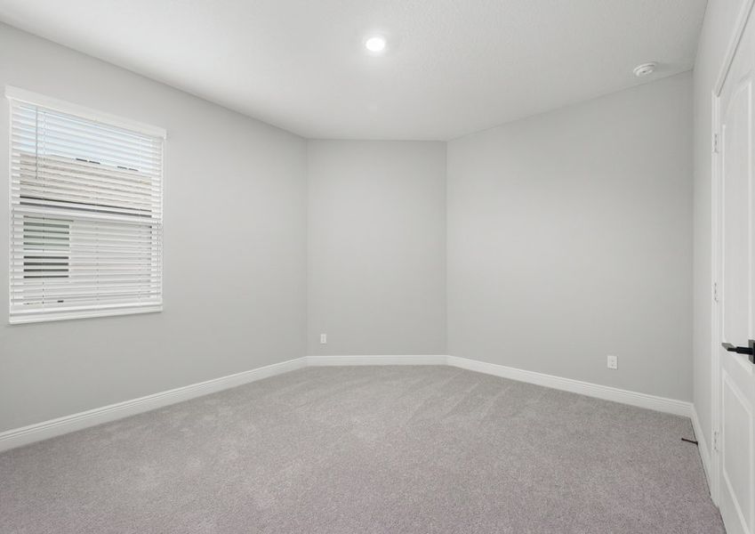 Bedroom with carpet and a window