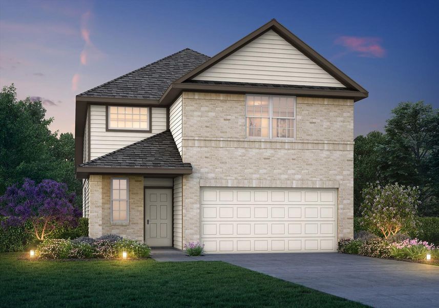 Front exterior of a new home in Mackenzie Creek, Conroe, TX, highlighting curb appeal (Image 1). Front exterior of a new home in Mackenzie Creek, Conroe, TX, highlighting curb appeal (Image 1).