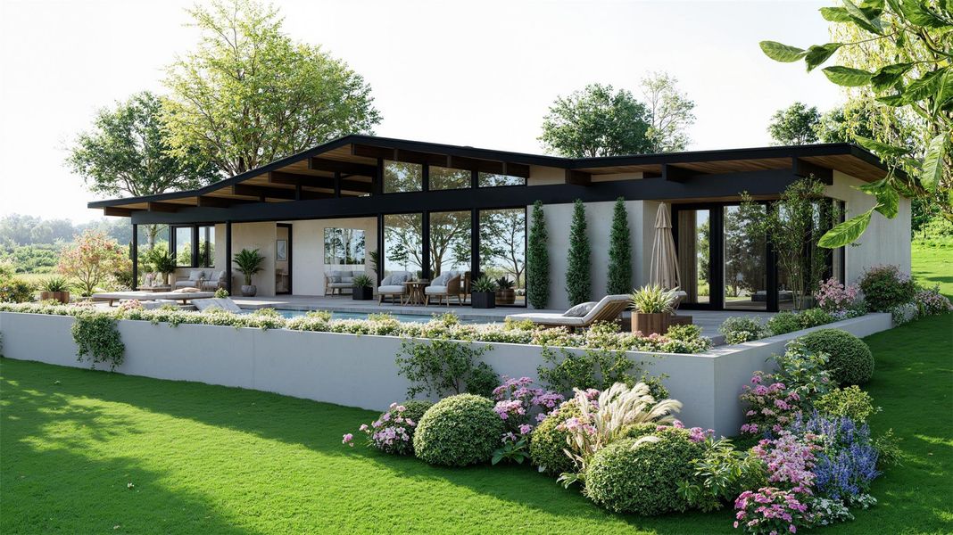 Rear view of house featuring a patio, stucco siding, and a yard