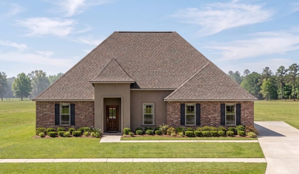 Representative exterior photo of a completed home built from the Adams IV A by DSLD Homes in Iron Rock, Cantonment, FL (Image 1). Representative exterior photo of a completed home built from the Adams IV A by DSLD Homes in Iron Rock, Cantonment, FL (Image 1).