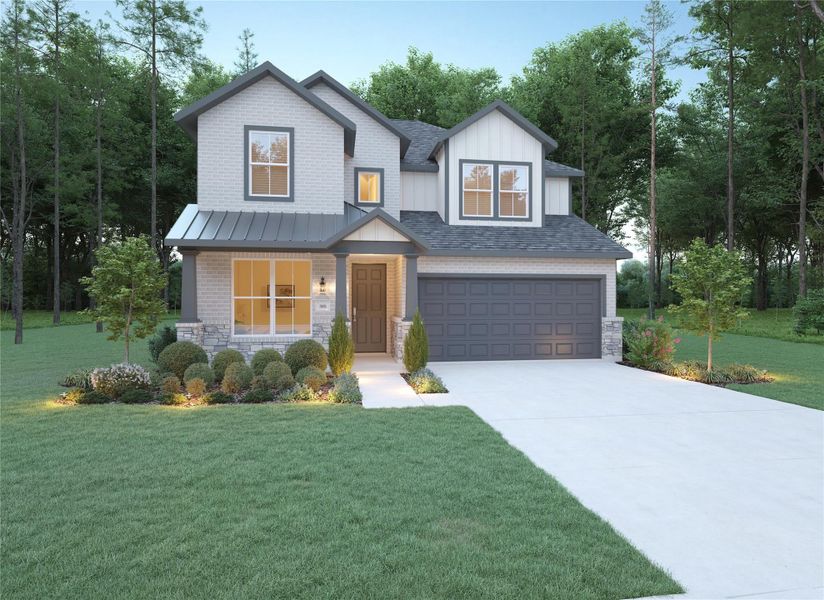 Front exterior of a new home in , Stagecoach, TX, highlighting curb appeal (Image 1). Front exterior of a new home in , Stagecoach, TX, highlighting curb appeal (Image 1).