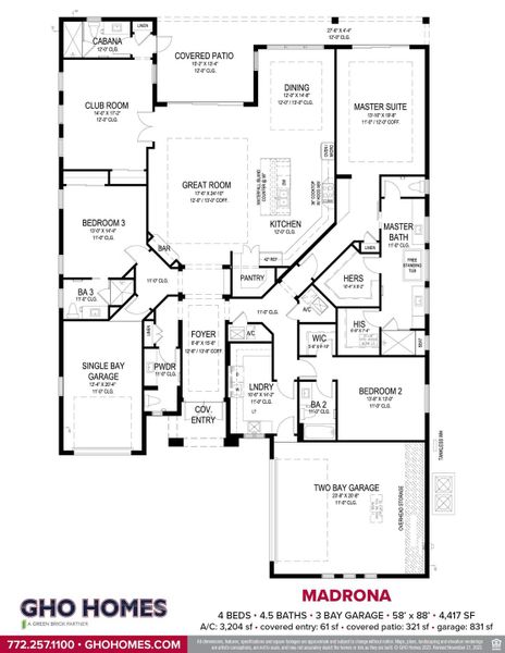 2D floor plan layout for the Madrona 58 by GHO Homes in Tesoro Club, Port St. Lucie, FL (Image 5).