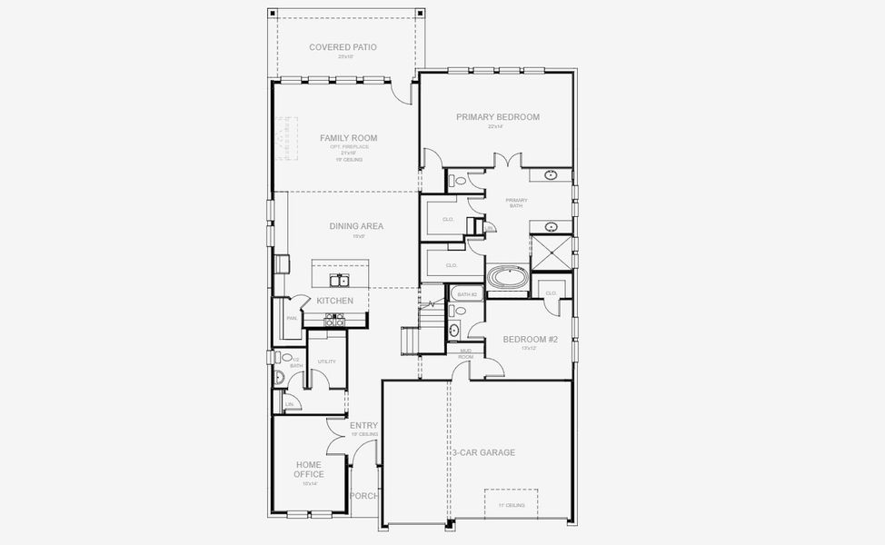 2D floor plan layout for the 3445W by Perry Homes in Juniper Springs 60', Lockhart, TX (Image 4). 2D floor plan layout for the 3445W by Perry Homes in Juniper Springs 60', Lockhart, TX (Image 4).