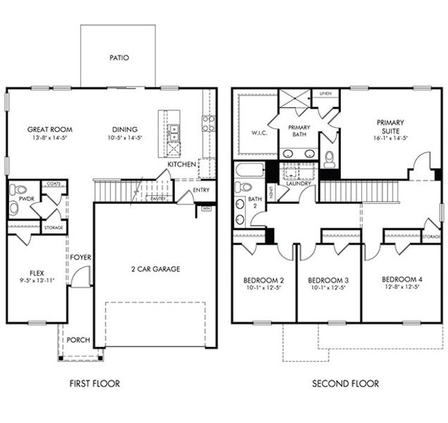 2D floor plan layout for the Rockwell by Meritage Homes in Holland Park, Spartanburg, SC (Image 3).