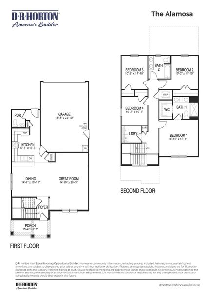 2D floor plan layout for the ALAMOSA by D.R. Horton in Percy Cove, Antioch, TN (Image 3).