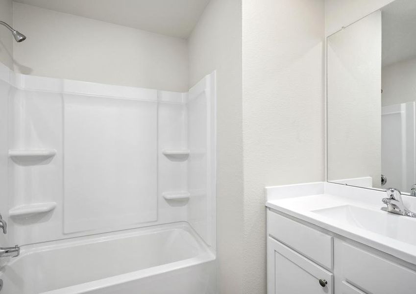 The secondary bathroom has a tub/shower combo.