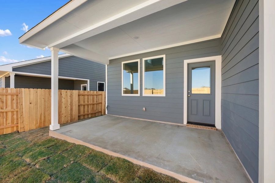 Exterior details and patio area of a home in Lariat, Liberty Hill (Image 27). Exterior details and patio area of a home in Lariat, Liberty Hill (Image 27).