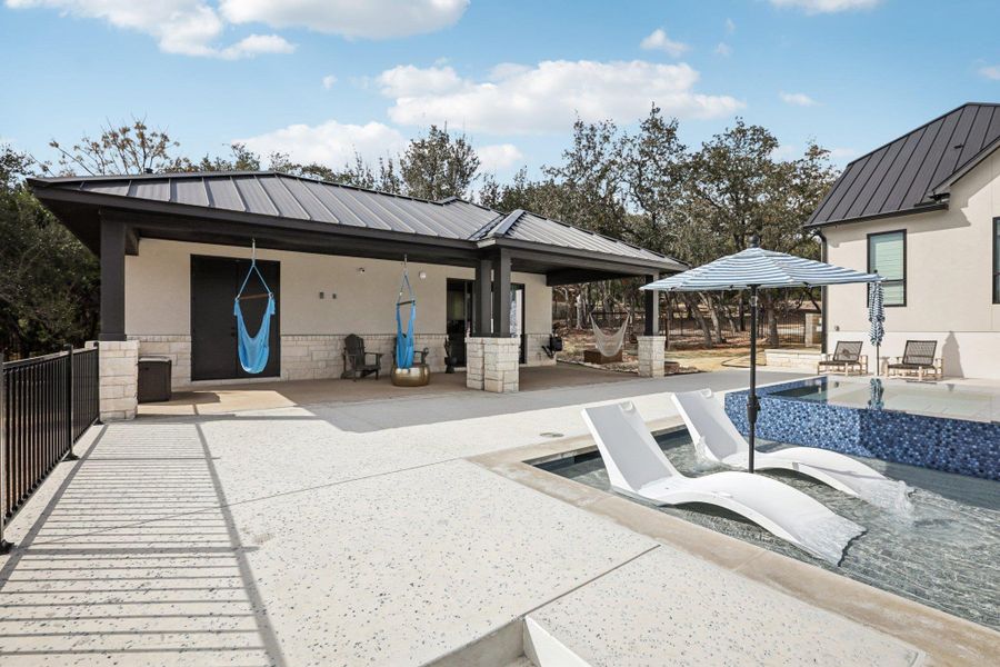 Relax in the sun on the shallow tanning shelf designed for built-in chaise lounges.