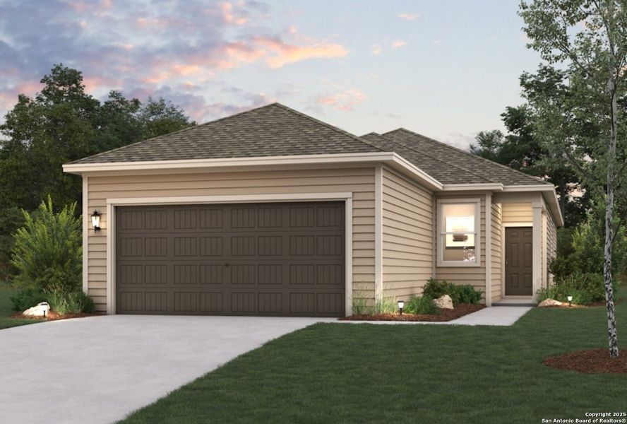 Front exterior of a new home in Mesa Vista, San Antonio, TX, highlighting curb appeal (Image 1).