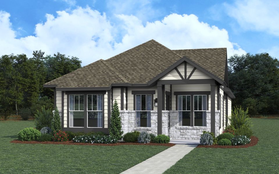 Front exterior of a new home in The Crossvine, Schertz, TX, highlighting curb appeal (Image 2). Front exterior of a new home in The Crossvine, Schertz, TX, highlighting curb appeal (Image 2).