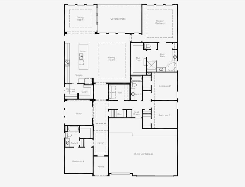 2D floor plan layout for the Groveton - Single Family Homes by Coventry Homes in Parmer Ranch, Georgetown, TX (Image 3). 2D floor plan layout for the Groveton - Single Family Homes by Coventry Homes in Parmer Ranch, Georgetown, TX (Image 3).