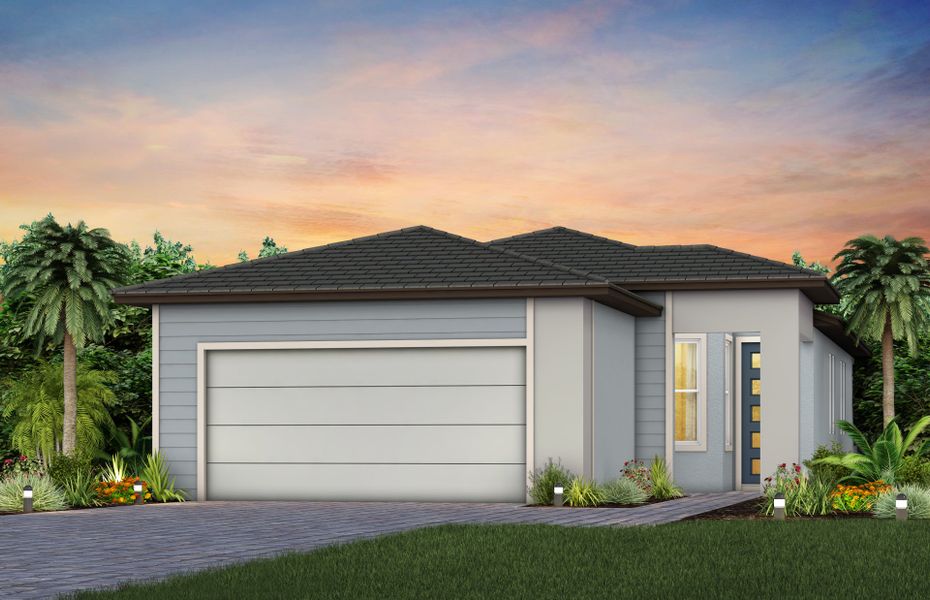 Representative exterior photo of a completed home built from the Compass by Del Webb in Del Webb Explore North River Ranch, Parrish, FL (Image 19). Representative exterior photo of a completed home built from the Compass by Del Webb in Del Webb Explore North River Ranch, Parrish, FL (Image 19).