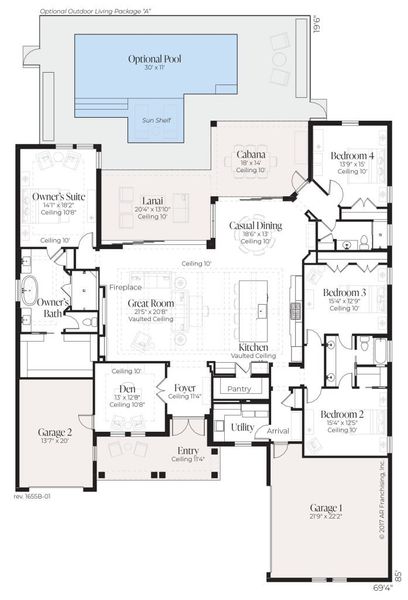 2D floor plan layout for the Avalon III by AR HOMES in Southern Hills Plantation, Brooksville, FL (Image 2).