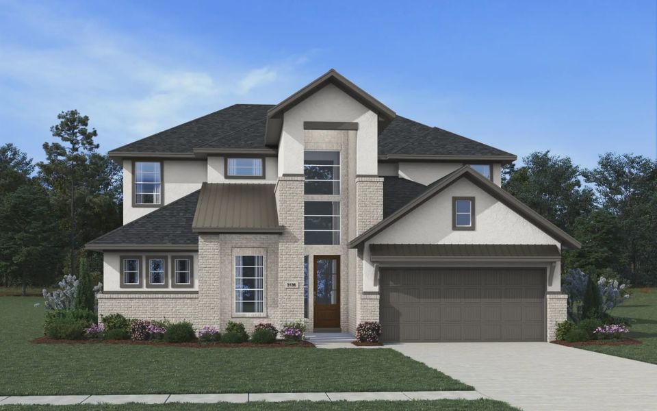 Representative exterior photo of a completed home built from the Hazlee by Chesmar Homes in Jordan Ranch 55's, Fulshear, TX (Image 3). Representative exterior photo of a completed home built from the Hazlee by Chesmar Homes in Jordan Ranch 55's, Fulshear, TX (Image 3).