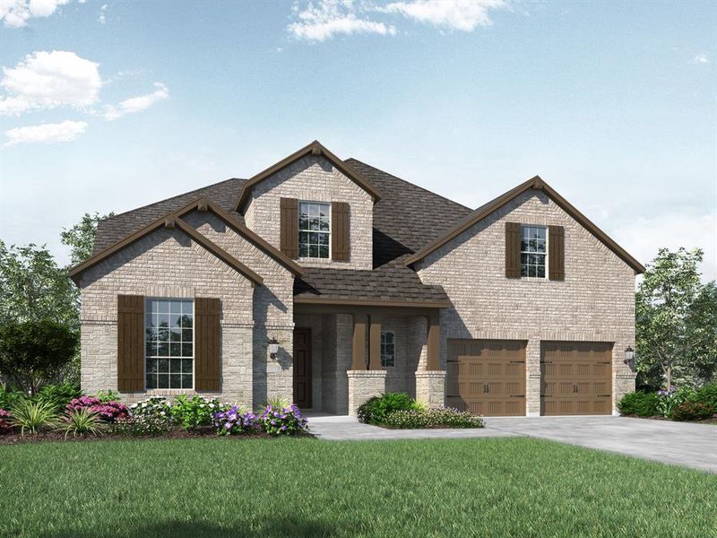 Front exterior of a new home in Star Trail, Prosper, TX, highlighting curb appeal (Image 1). Front exterior of a new home in Star Trail, Prosper, TX, highlighting curb appeal (Image 1).