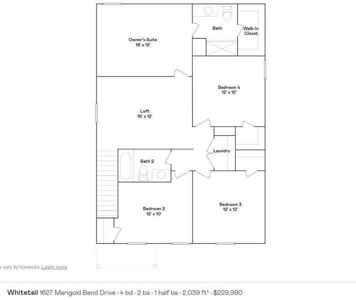 2D floor plan layout of this home in Synova: Cottage Collection, Crosby, TX (Image 5).