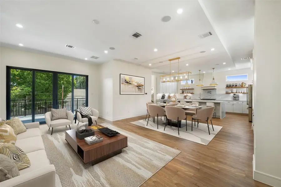 Virtual staged living and dining area