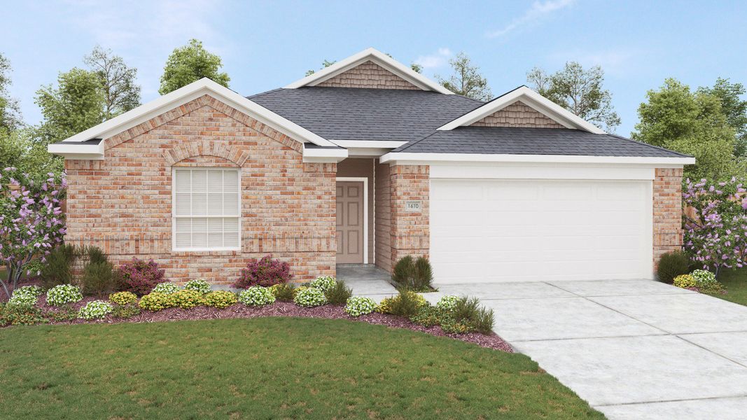 Representative exterior photo of a completed home built from the Blanton by DRB Homes in Opal Ranch, Kyle, TX (Image 4).