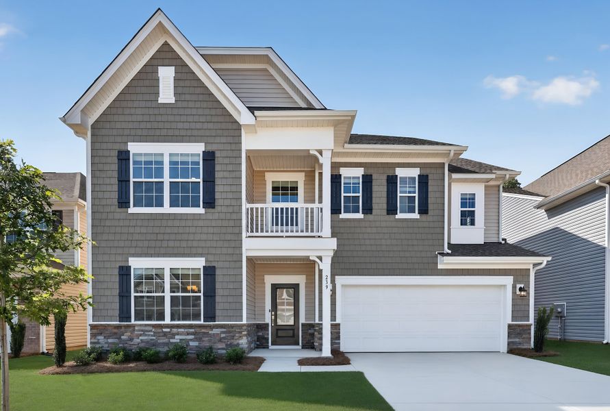 Front exterior of a new home in Pine Oaks Estates, Gilbert, SC, highlighting curb appeal (Image 1). Front exterior of a new home in Pine Oaks Estates, Gilbert, SC, highlighting curb appeal (Image 1).