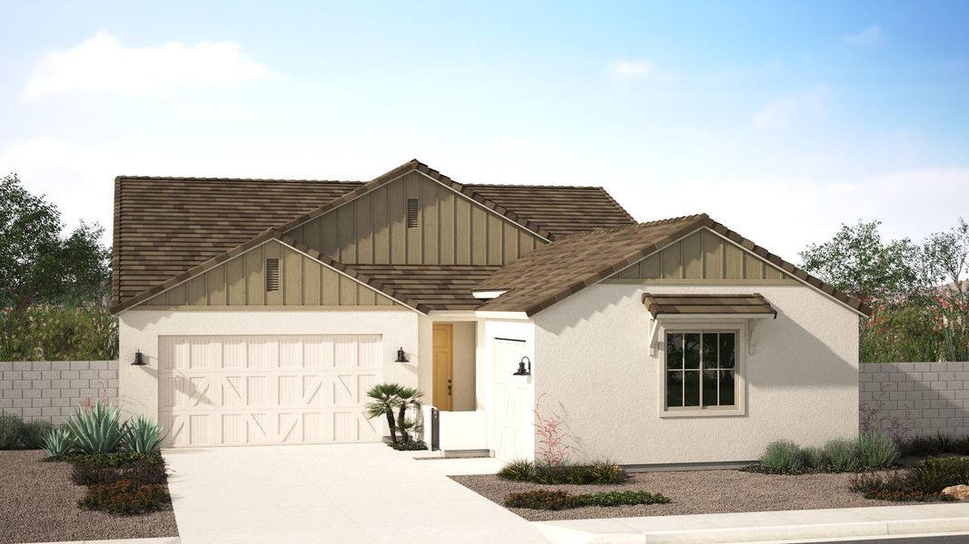 Front exterior of a new home in Harvest at Citrus Park, Goodyear, AZ, highlighting curb appeal (Image 4). Front exterior of a new home in Harvest at Citrus Park, Goodyear, AZ, highlighting curb appeal (Image 4).