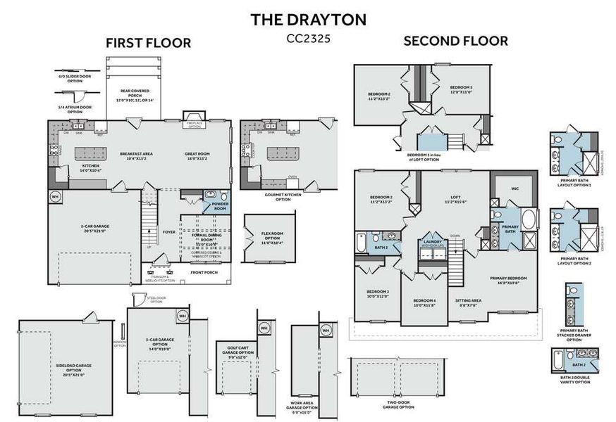 2D floor plan layout for the Drayton by Caviness & Cates Communities in Bartlett Manor, Youngsville, NC (Image 23).