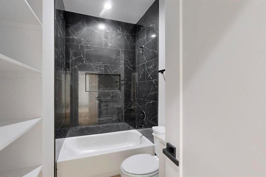 Full bath with bathing tub / shower combination and vanity Full bath with bathing tub / shower combination and vanity